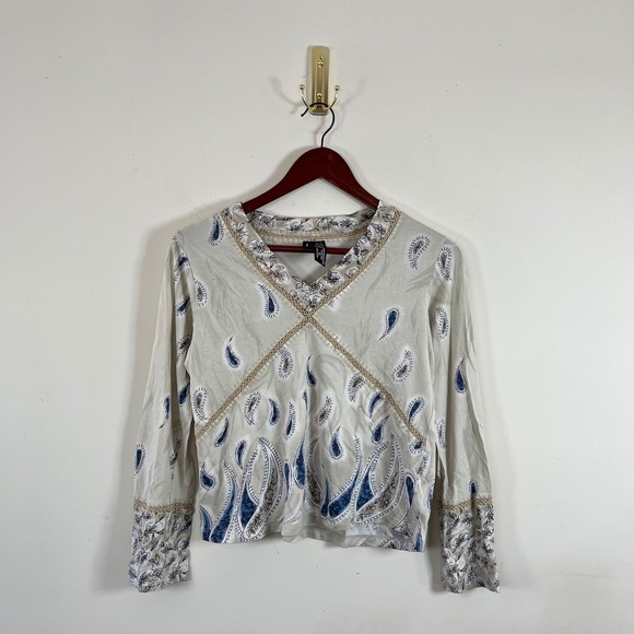 Lynn Ritchie Tops - Y2K Lynn Ritchie Long Sleeve Top Paisley  Cotton Silk Exposed Stitching Sm Boho